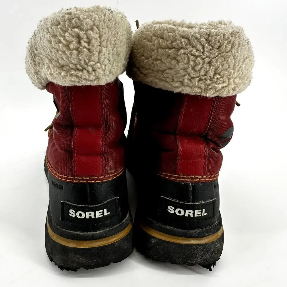 Sorel Explorer Carnival Boot Leather Waterproof Ankle Faux Sherpa Fur EVA Red 6